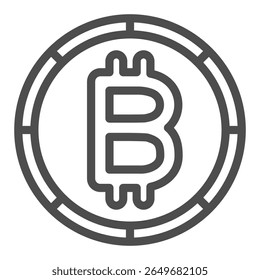 Bitcoin ícone de linha de moeda, conceito de moeda criptografada. Gráficos vetoriais. Sinal de moeda de dinheiro de criptografia no fundo branco, ícone de estilo de contorno para design móvel ou web