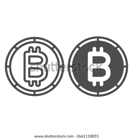 Bitcoin coin line and solid icon, crypto currency concept. Vector graphics. Crypto money coin sign on white background, outline style icon for mobile or web design