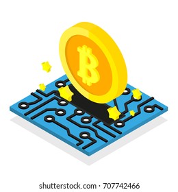 Bitcoin coin mining cryptocurrency isometric isolated
