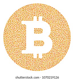 Bitcoin Coin mosaic of circle dots in various sizes and color tints. Small circles are composed into bitcoin coin vector mosaic. Dotted vector design concept.