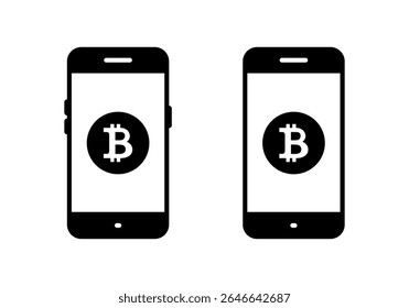 Bitcoin moeda na tela do telefone celular ícone. Criptomoeda no símbolo do celular