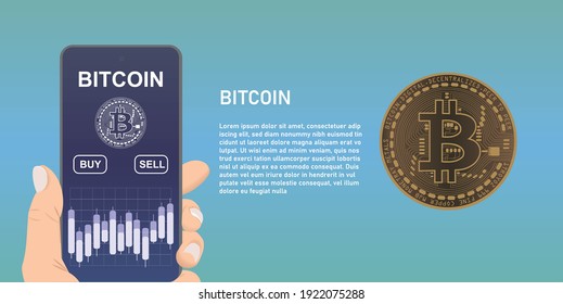Bitcoin coin on smartphone. Crypto currency coin bitcoin buy and sell concept.Vector illustration.
