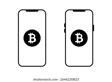 Bitcoin moeda na tela do smartphone ícone. Criptomoeda no símbolo de sinal de telefone