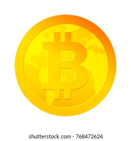 
bitcoin coin on white background with map