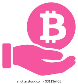 Bitcoin Coin Payment vector icon. Style is flat pink symbol, rounded angles, white background.