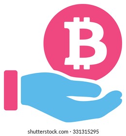 Bitcoin Coin Payment vector icon. Style is flat bicolor pink and blue symbol, rounded angles, white background.