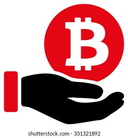 Bitcoin Coin Payment vector icon. Style is flat bicolor intensive red and black symbol, rounded angles, white background.