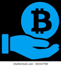 Bitcoin Coin Payment vector icon. Style is flat blue symbol, rounded angles, black background.