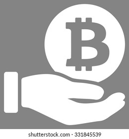 Bitcoin Coin Payment vector icon. Style is flat white symbol, rounded angles, gray background.