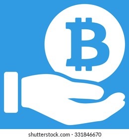 Bitcoin Coin Payment vector icon. Style is flat white symbol, rounded angles, blue background.