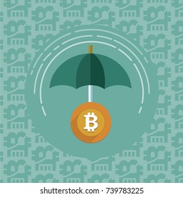 bit-coin coin protected under the umbrella safety concept anti-hacking  illustartion