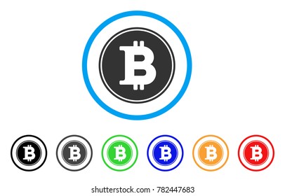 Bitcoin Coin rounded icon. Style is a flat gray symbol inside light blue circle with bonus color versions. Bitcoin Coin vector designed for web and software interfaces.