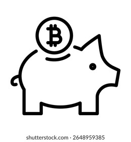 Bitcoin conceito de poupança de moeda em um banco piggy para criptomoeda sites de investimento, blogs financeiros, e projetos relacionados à tecnologia.