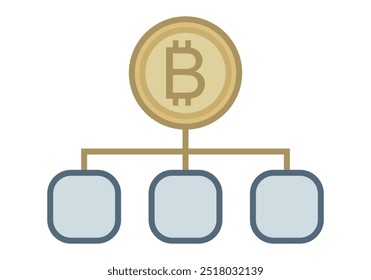 Bitcoin coin schematic with boxes representing users