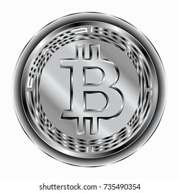 Bitcoin. The coin is silver. Money. The Internet currency.