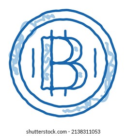 bitcoin coin sketch icon vector. Hand drawn blue doodle line art bitcoin coin sign. isolated symbol illustration