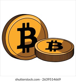 Bitcoin coin stack vector illustration showcasing cryptocurrency. Ideal for financial technology projects, trading interfaces, and digital currency asset visuals.