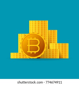 Bitcoin coin stacks and piles vector concept in flat style