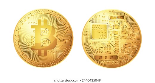 Bitcoin Coin . Two sides obverse and reverse. Vector illustration.