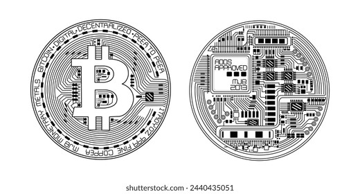 Bitcoin Coin . Two sides obverse and reverse. Vector illustration.