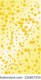 Bitcoin coins falling. Cryptocurrency scattered gold BTC coins. Internet currency. Global financial crisis concept. Vector illustration.