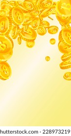 Bitcoin coins falling. Cryptocurrency scattered gold BTC coins. Internet currency. Jackpot wealth or success concept. Vector illustration.