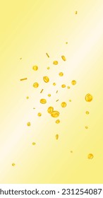 Bitcoin coins falling. Cryptocurrency scattered gold BTC coins. Internet currency. Global financial crisis concept. Vector illustration.