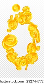 Bitcoin-Münzen fallen. Kryptowährungen verstreute Gold-BTC-Münzen. Internetwährung. Großartiges Erfolgskonzept für Unternehmen. Vektorgrafik.