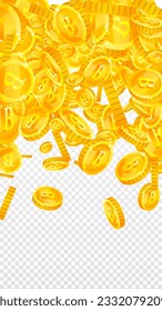 Bitcoin-Münzen fallen. Kryptowährungen verstreute Gold-BTC-Münzen. Internetwährung. Großartiges Erfolgskonzept für Unternehmen. Vektorgrafik.