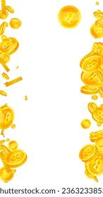 Bitcoin coins falling. Cryptocurrency scattered gold BTC coins. Internet currency. Great business success concept. Vector illustration.