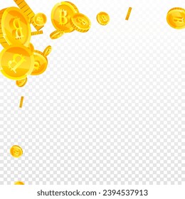 Bitcoin coins falling. Cryptocurrency scattered gold BTC coins. Internet currency. Global financial crisis concept. Square vector illustration.