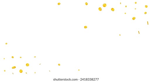 Bitcoin coins falling. Cryptocurrency scattered gold BTC coins. Internet currency. Global financial crisis concept. Wide vector illustration.