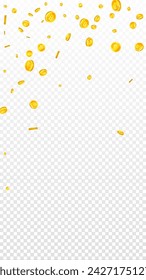 Bitcoin coins falling. Cryptocurrency scattered gold BTC coins. Internet currency. Great business success concept. Vector illustration.