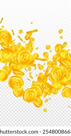 Bitcoin monedas cayendo. Criptomoneda oro disperso BTC monedas. Moneda de Internet. Gran concepto de éxito empresarial. Ilustración vectorial.