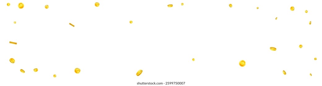 Bitcoin coins falling. Cryptocurrency scattered gold BTC coins. Internet currency. Global financial crisis concept. Panoramic vector illustration.