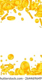 Bitcoin moedas caindo. Criptomoeda espalhou moedas de ouro BTC. Moeda na Internet. Jackpot conceito de riqueza ou sucesso. Ilustração vetorial.