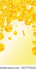 Bitcoin moedas caindo. Criptomoeda espalhou moedas de ouro BTC. Moeda na Internet. Grande conceito de sucesso empresarial. Ilustração vetorial.