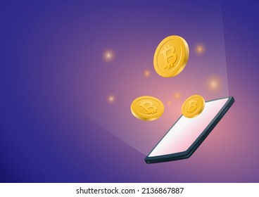 bitcoin coins floating on mobile Modern financial concepts.