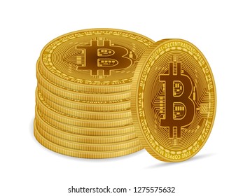 Bitcoin coins on a white background. Vector illustration.
