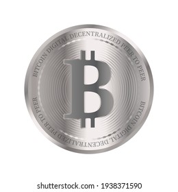 Bitcoin coins, silver bitcoins on a white background.