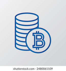 Bitcoin coins simple icon vector. Flat design. Paper cut design. Cutted blue symbol with shadow. Gray background.ai