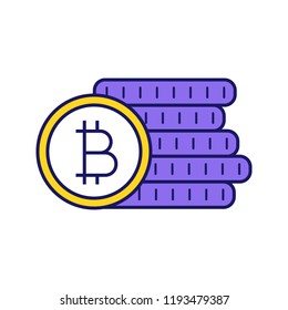 Bitcoin coins stack color icon. Cryptocurrency deposit. Digital money. Isolated vector illustration