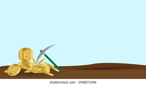 Bitcoin coins that are about to be mined from the ground.
