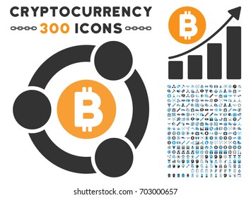 Bitcoin Collaboration icon with 300 blockchain, bitcoin, ethereum, smart contract images. Vector pictograph collection style is flat iconic symbols.
