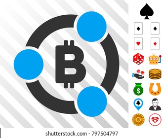 Bitcoin Collaboration icon with bonus gamble design elements. Vector illustration style is flat iconic symbols. Designed for casino software.