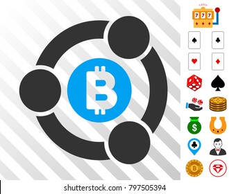 Bitcoin Collaboration icon with bonus gamble graphic icons. Vector illustration style is flat iconic symbols. Designed for gambling ui.