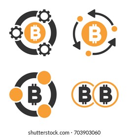 Bitcoin Collaboration vector icon set. Style is bicolor flat symbols.