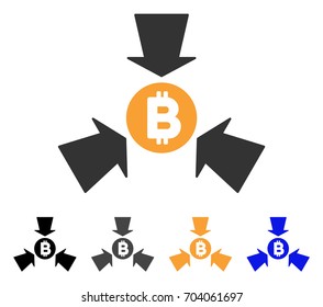 Bitcoin Collect Arrows icon. Vector illustration style is flat iconic symbol with black, gray, orange, blue color variants. Designed for web and software interfaces.