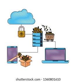 bitcoin commerce technology set icons