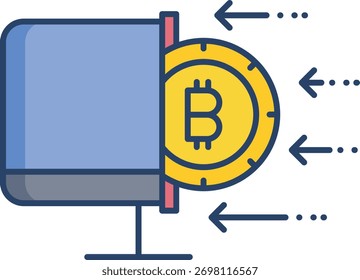 bitcoin computer linear color icon design